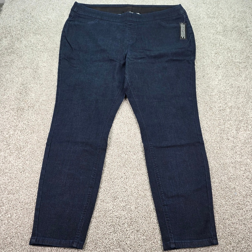 Denim & Co Dark Indigo Pull On Skinny Jeans Plus Size 22W Stretch Jeggings NEW